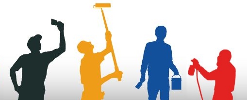 copyright graphic, painters with brushes, a roller and a spray copyright graphic, painters with brushes, a roller and a spray